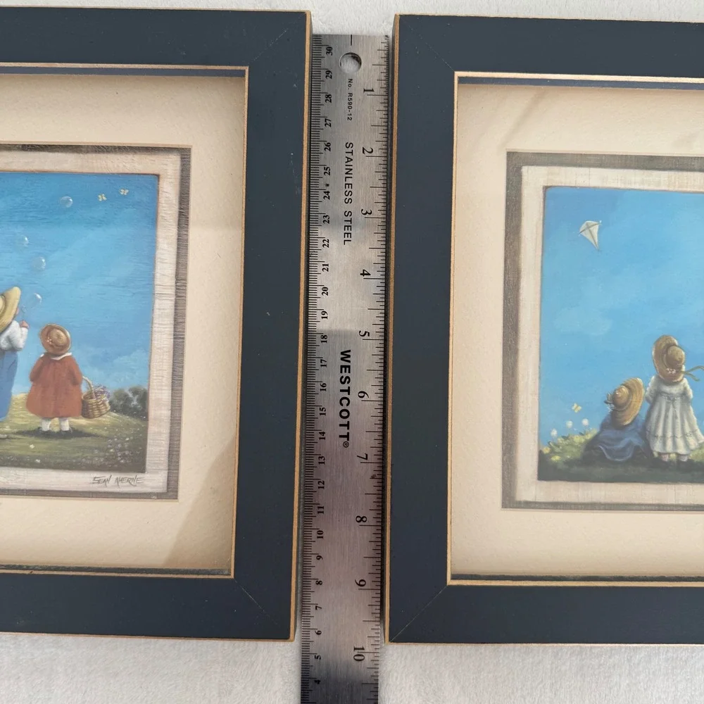 Sean Ahearne Children in Bonnets Bubbles Kite  Set of 2 Pictures‎ Framed Gallery